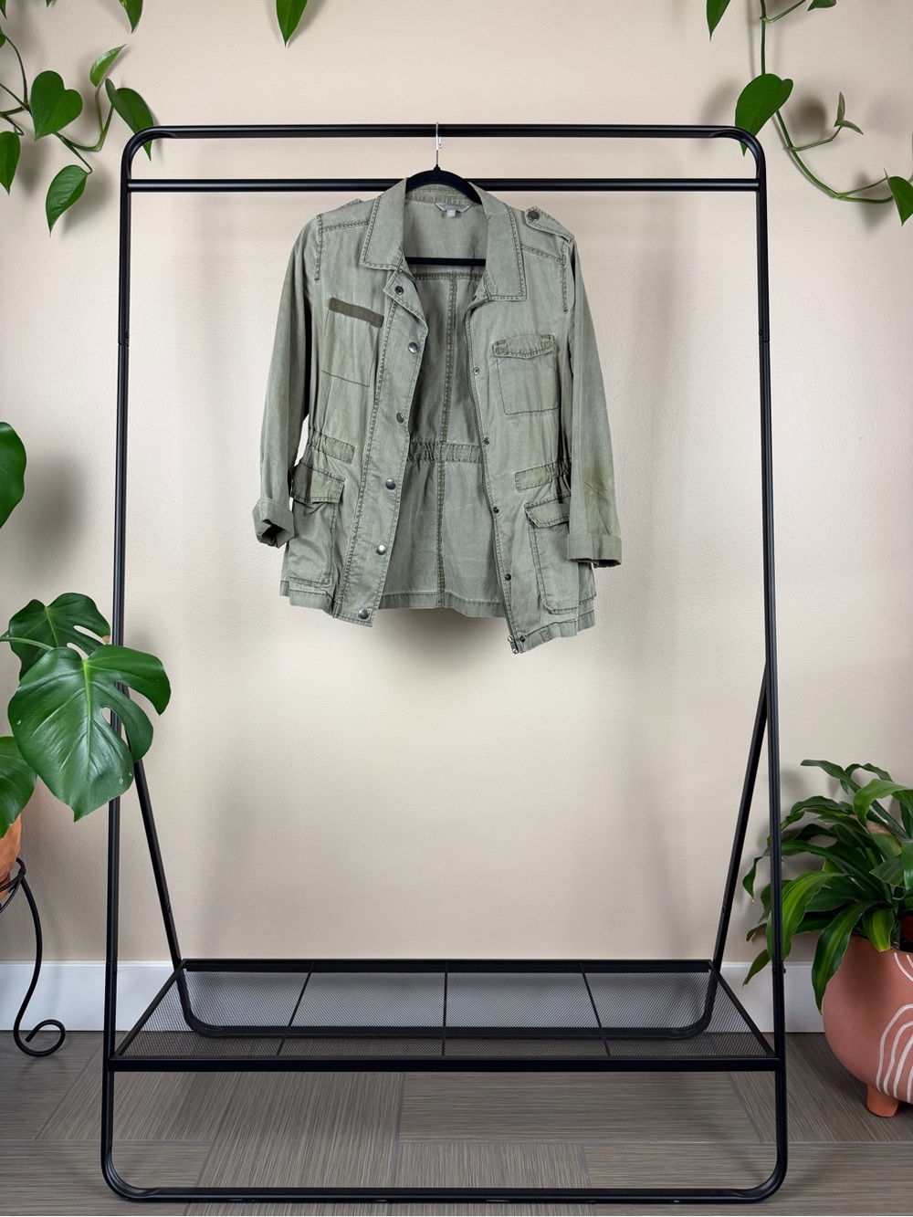 Rubbish Light Olive Utility Jacket with Multiple Pockets